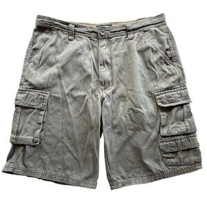 RW Rugged Wear Cargo Shorts Mens 38 Green Utility Pockets Drawstring Cotton